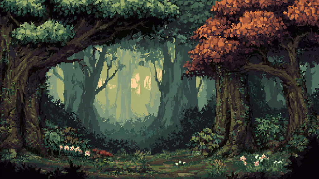 ドット絵風｜森の背景素材