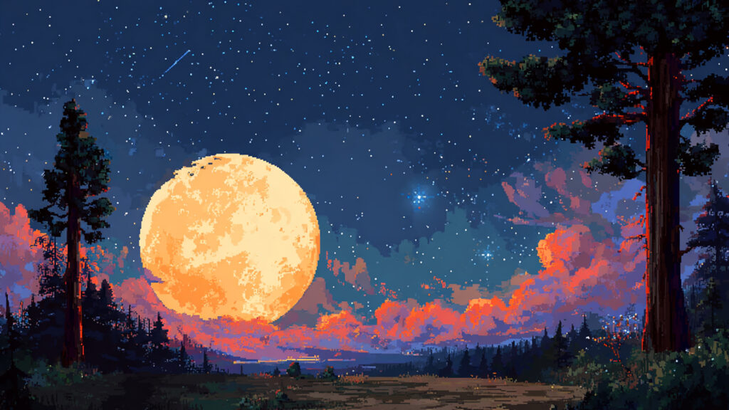 ドット絵風｜満月の背景素材