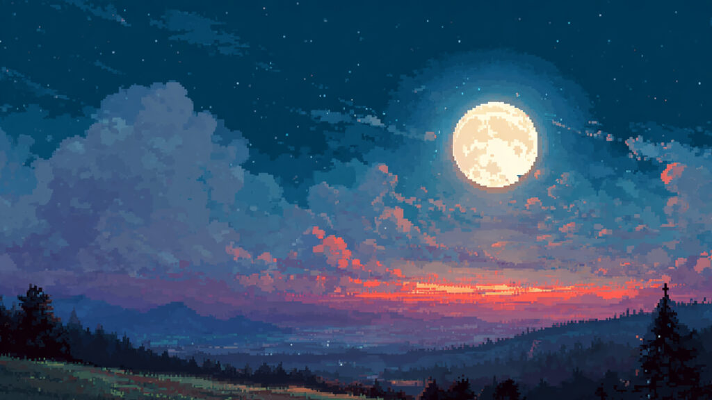 ドット絵風｜満月の背景素材
