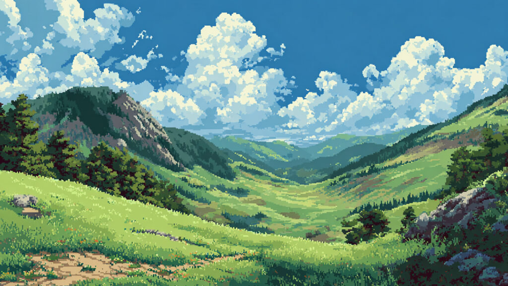 ドット絵風｜草原の背景素材