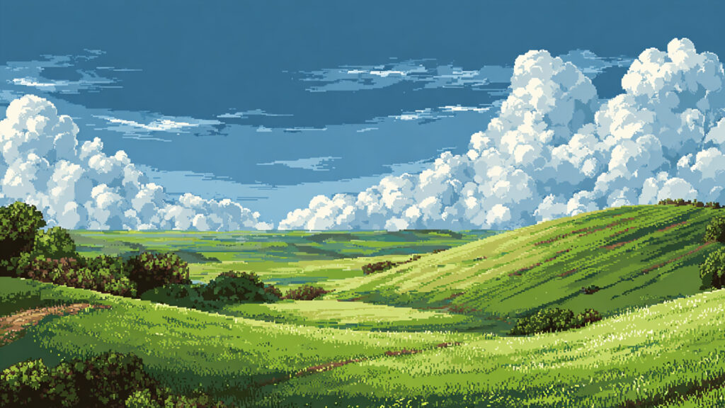 ドット絵風｜草原の背景素材