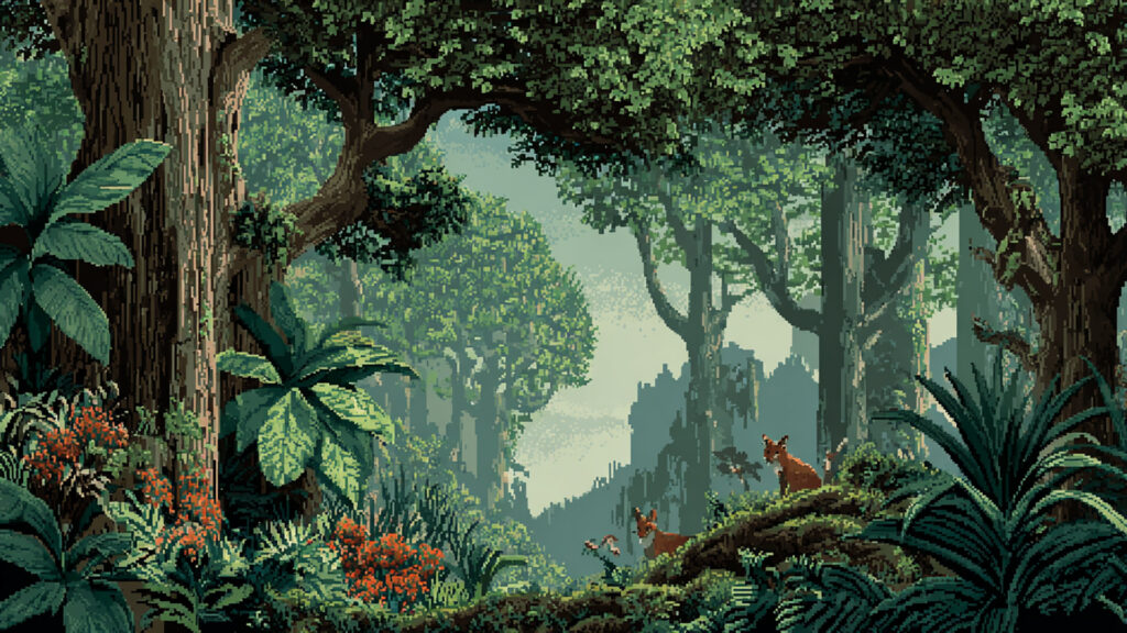 ドット絵風｜ジャングルの背景素材