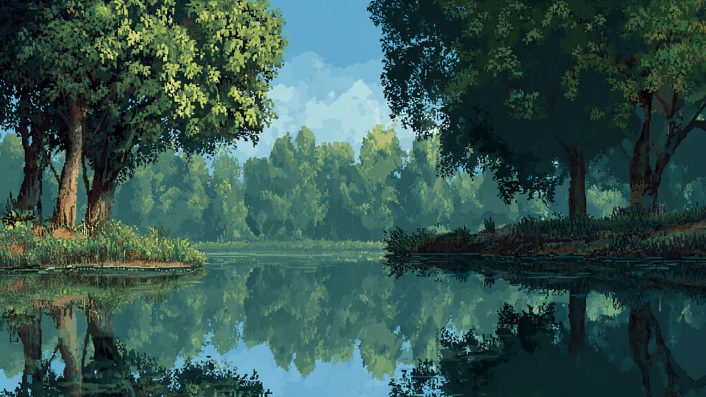 ドット絵風｜湖の背景素材