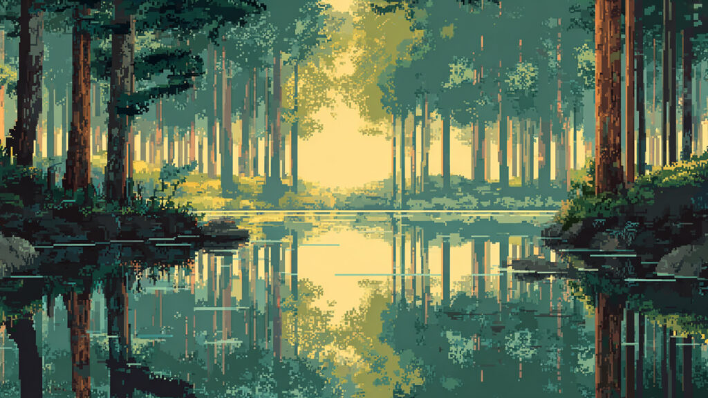 ドット絵風｜湖の背景素材