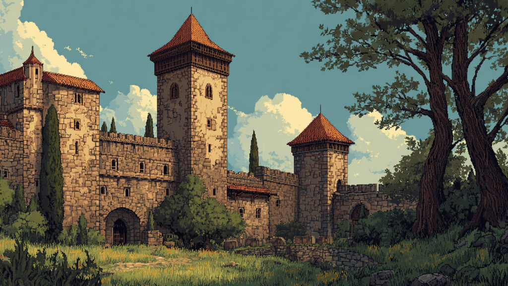 ドット絵風｜中世の城の背景素材