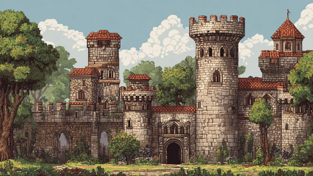 中世の城の背景イラストのフリー素材
