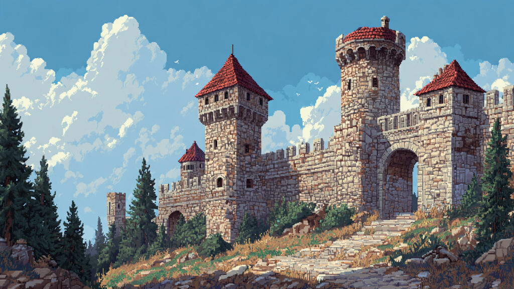ドット絵風｜中世の城の背景素材