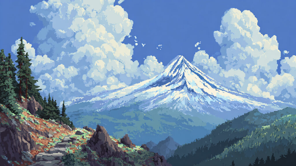 ドット絵風｜山の背景素材