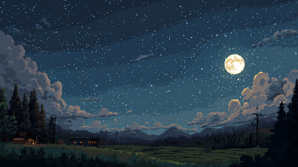 ドット絵風｜夜空と星の背景素材