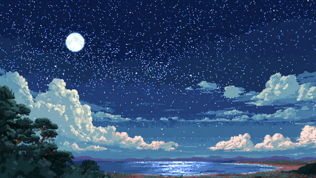 ドット絵風｜夜空と星の背景素材