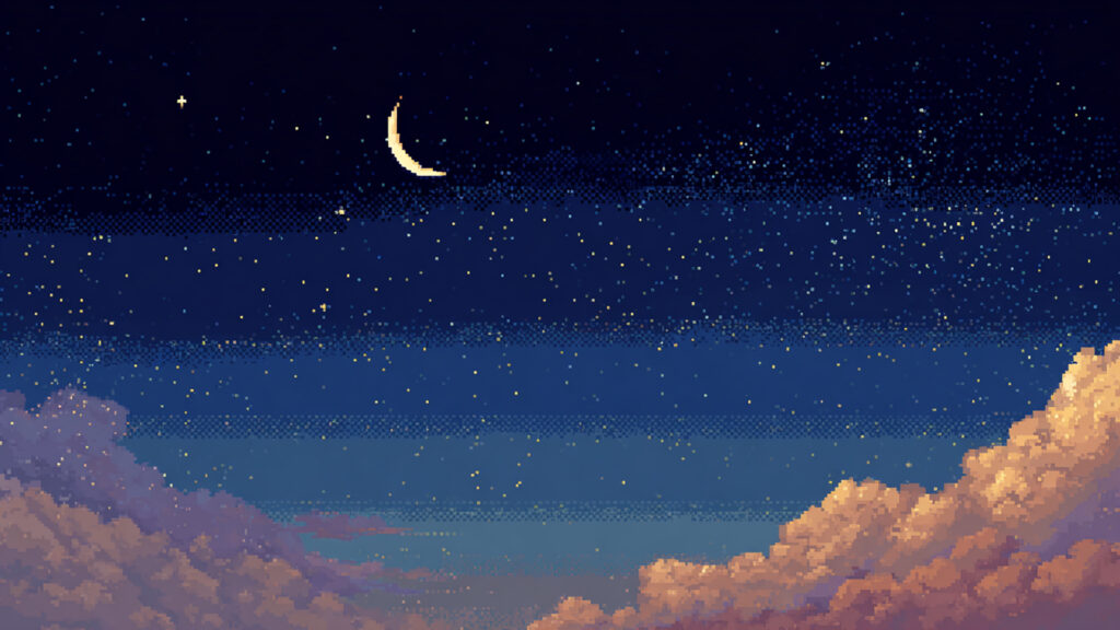 ドット絵風｜夜空の背景素材