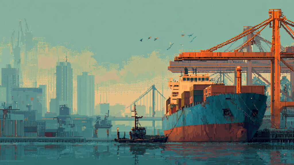 貿易港の背景イラストのフリー素材