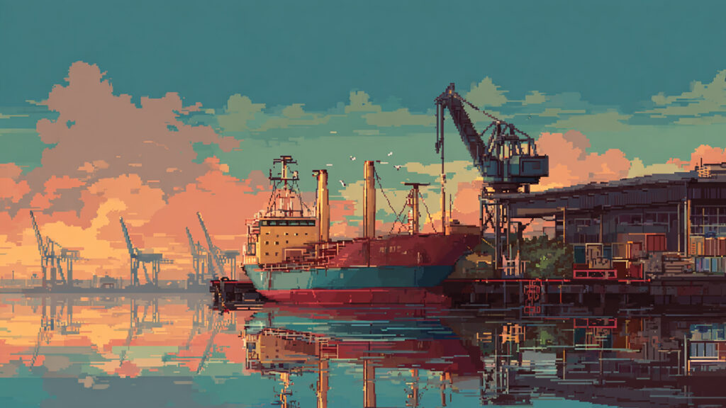 ドット絵風｜貿易港の背景素材