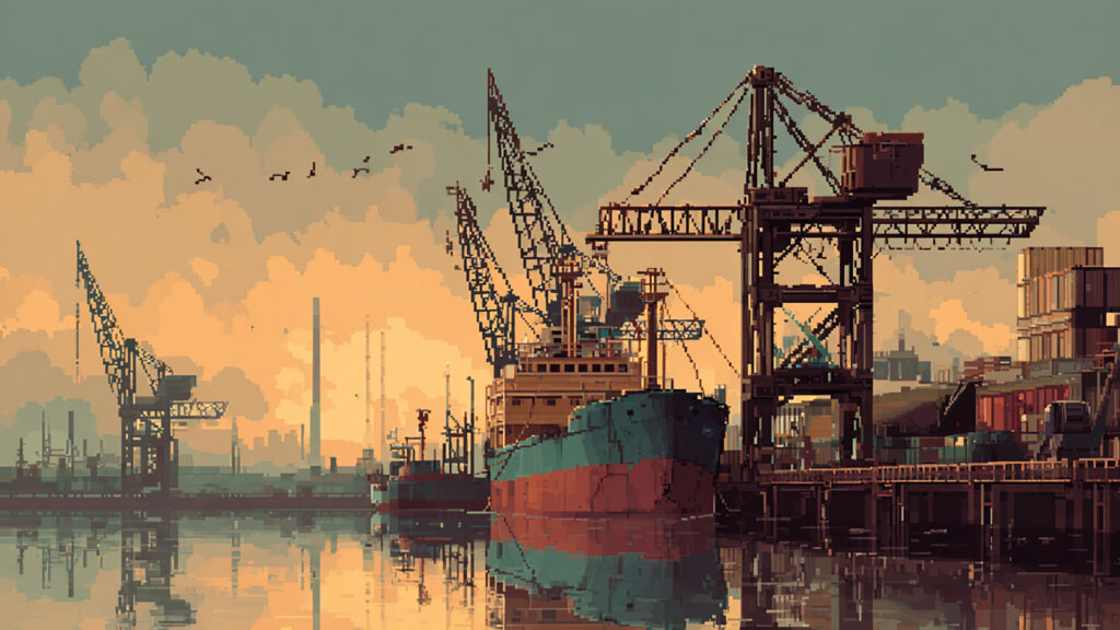 ドット絵風｜貿易港の背景素材