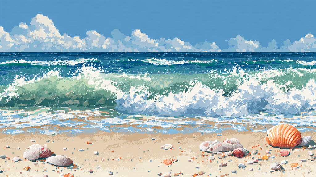 貝殻海岸の背景イラストのフリー素材