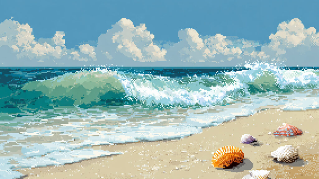 ドット絵風｜貝殻海岸の背景素材