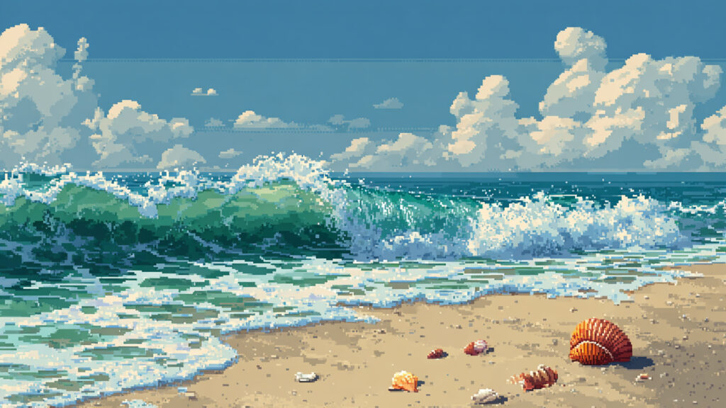 ドット絵風｜貝殻海岸の背景素材