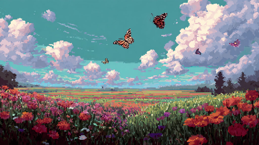 春の花畑の背景イラストのフリー素材