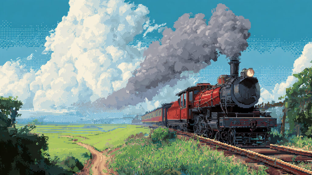 蒸気機関車の背景イラストのフリー素材