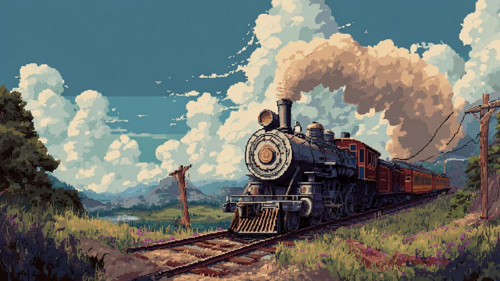 ドット絵風｜蒸気機関車の背景素材