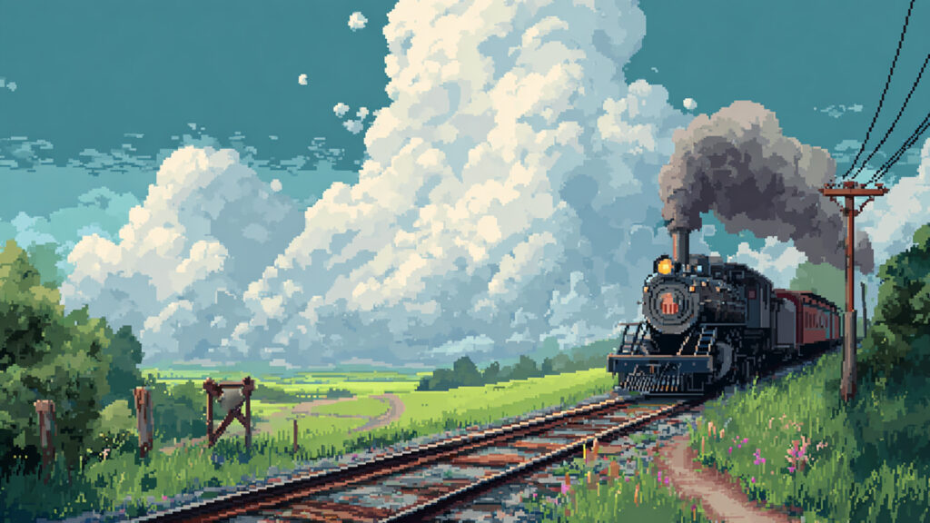 ドット絵風｜蒸気機関車の背景素材