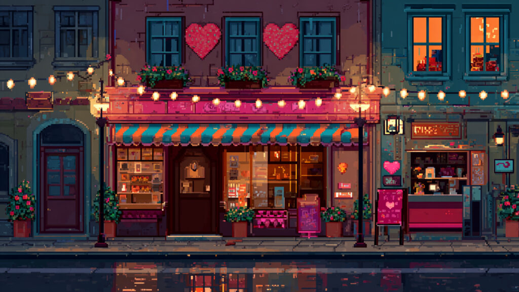 ドット絵風｜バレンタイン街角背景