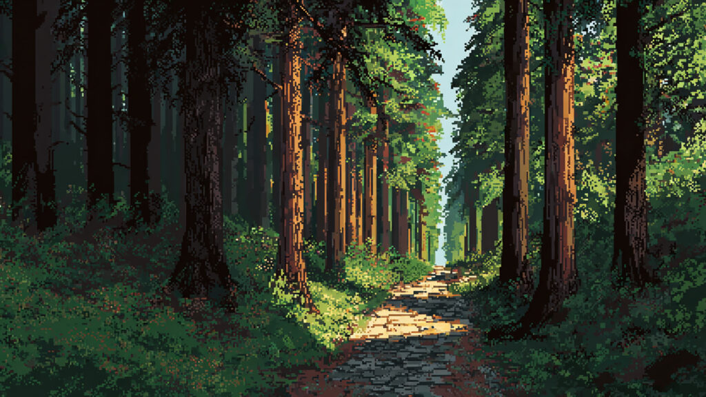 森の小道の背景イラストのフリー素材