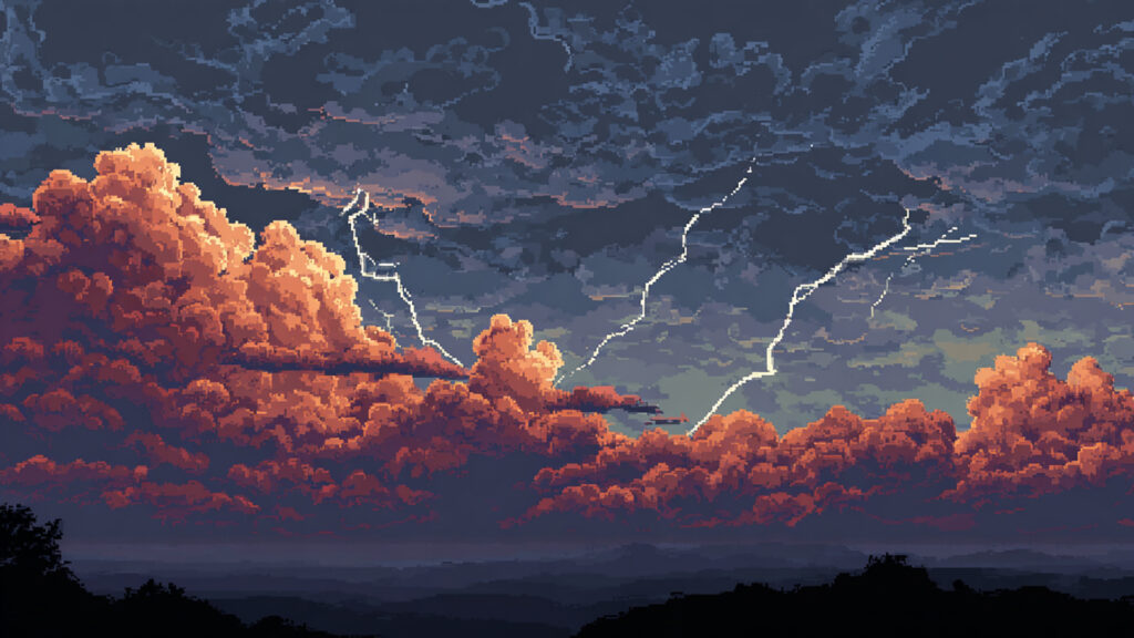 ドット絵風｜嵐の空背景素材