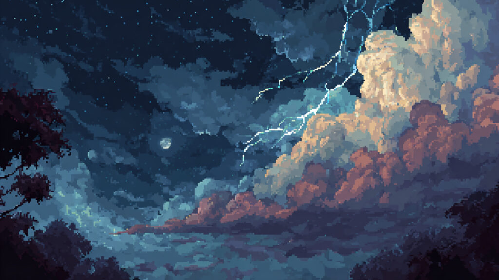 ドット絵風｜嵐の空背景素材