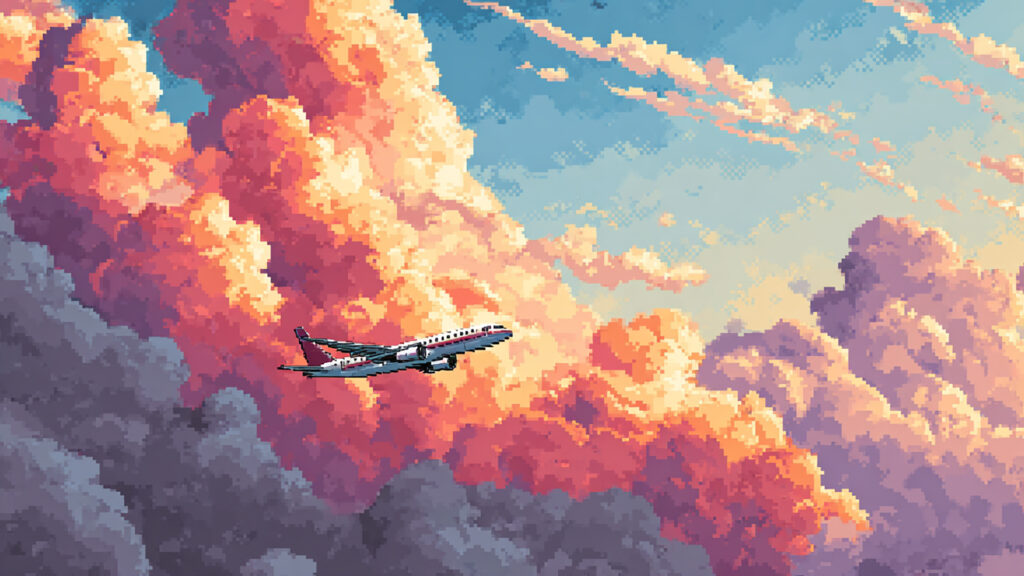 ドット絵風｜飛行機の背景素材