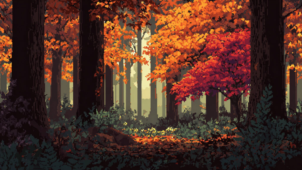 ドット絵風｜秋の紅葉背景素材