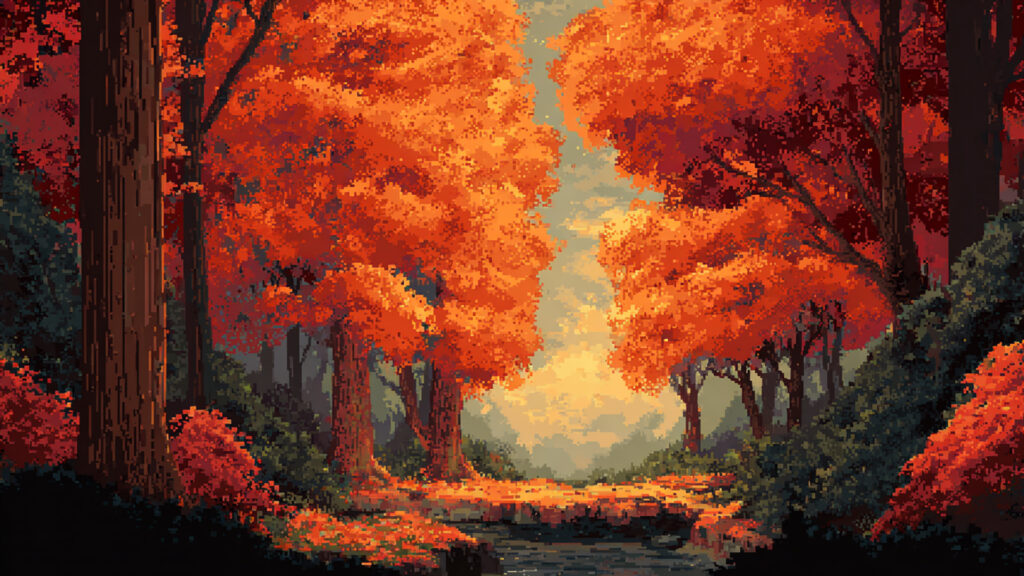 ドット絵風｜秋の紅葉背景素材