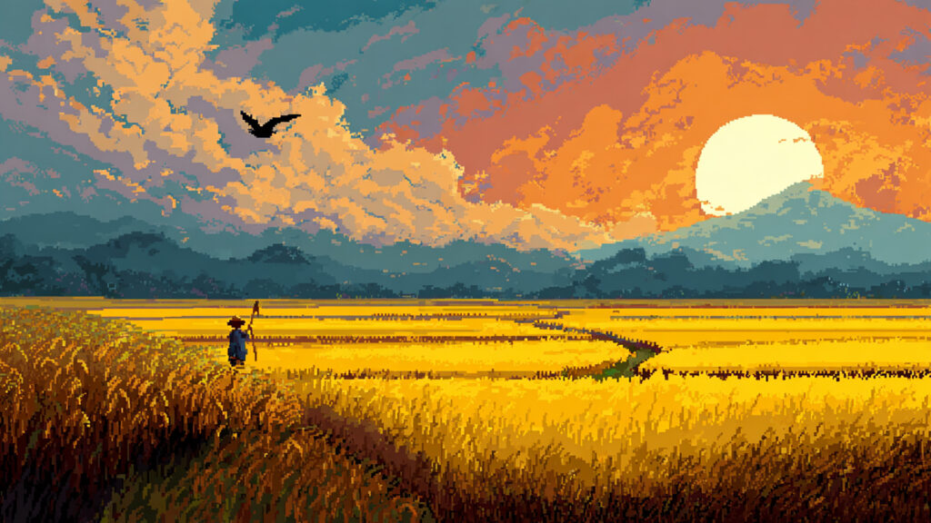 秋の稲穂の背景イラストのフリー素材