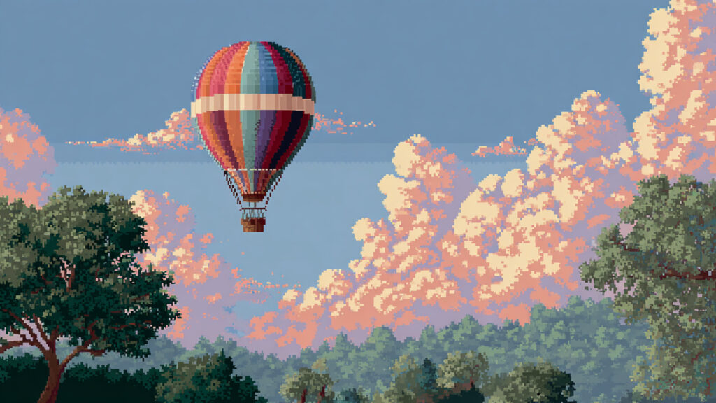 ドット絵風｜気球の背景素材