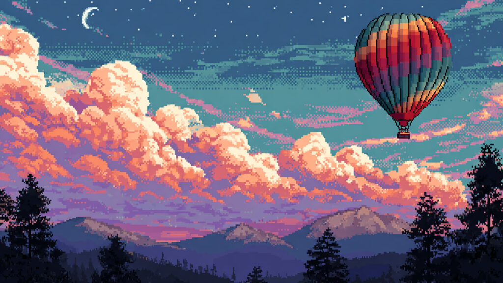ドット絵風｜気球の背景素材