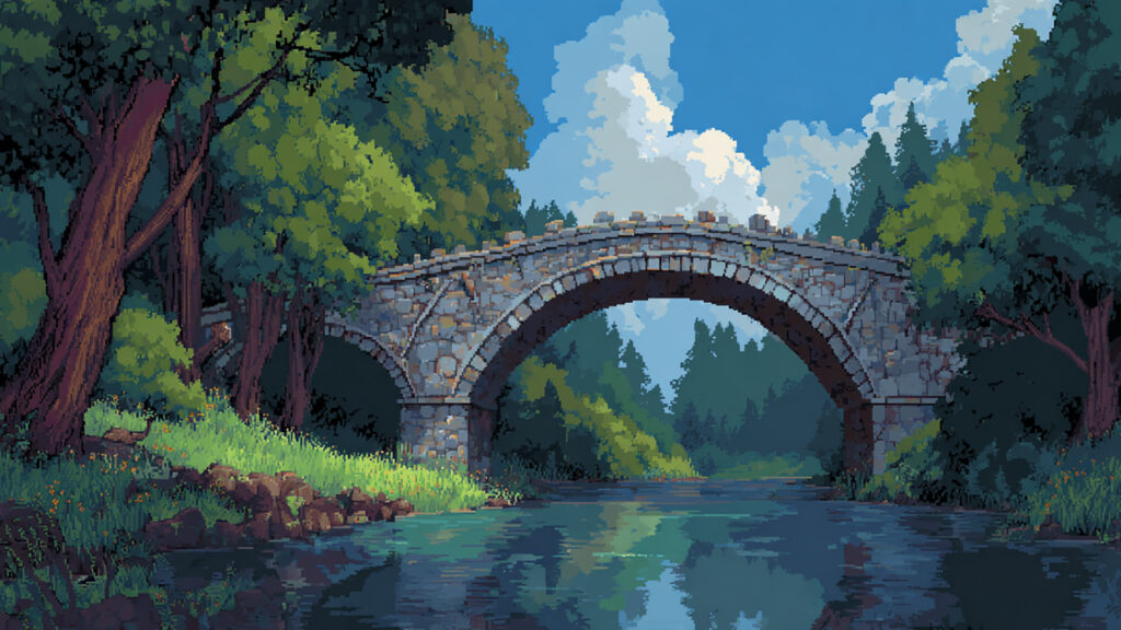 ドット絵風｜橋の背景素材