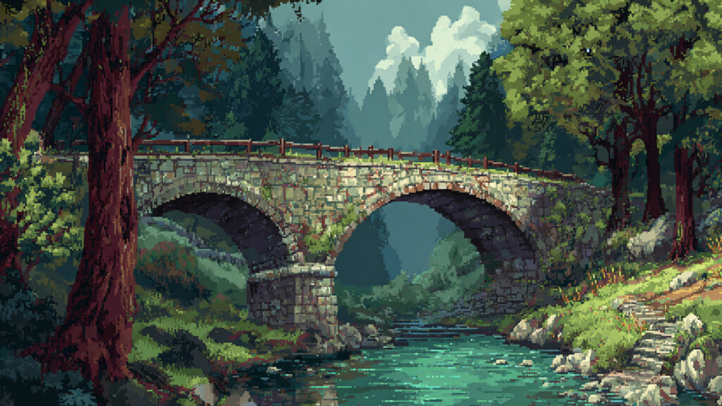 ドット絵風｜橋の背景素材