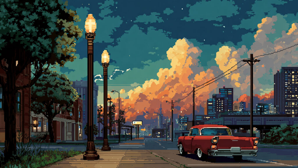 街と自動車の背景イラストのフリー素材