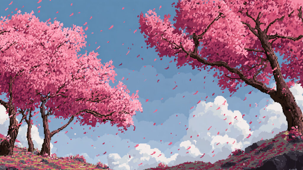 桜並木の背景イラストのフリー素材