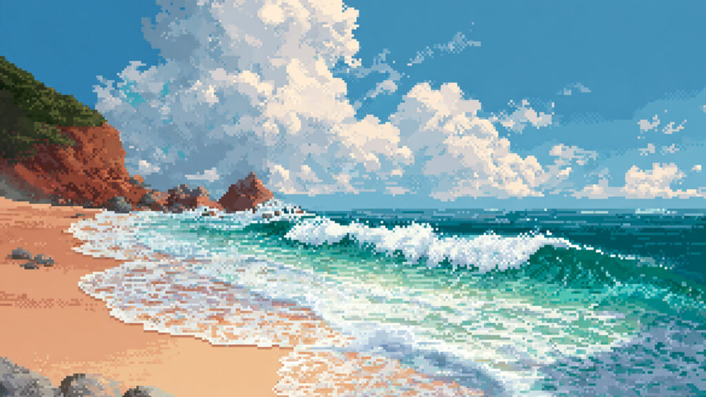 ドット絵風｜海岸の背景素材