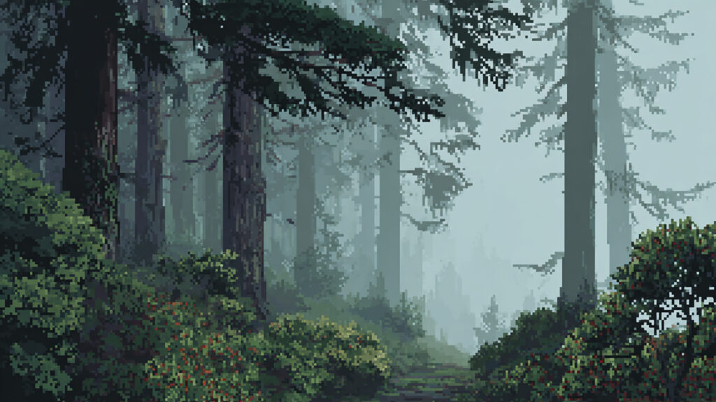 霧の森の背景イラストのフリー素材