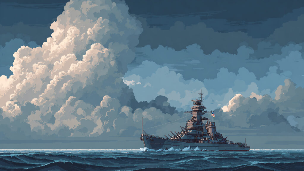 大型戦艦の背景イラストのフリー素材