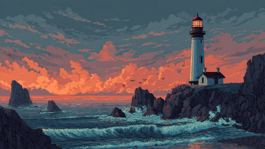 灯台の背景イラストのフリー素材