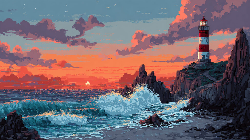 ドット絵風｜灯台の背景素材