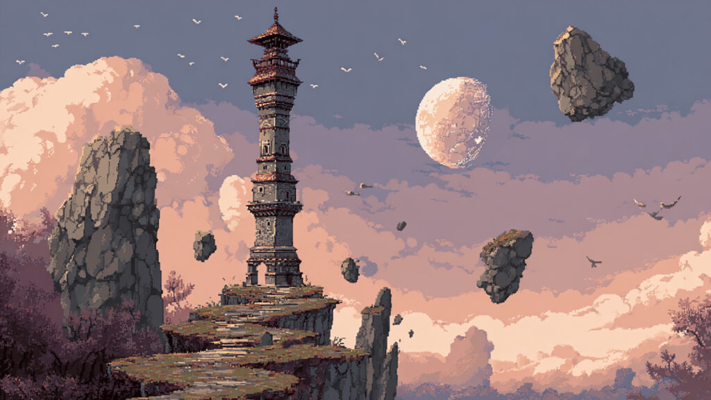 ドット絵風｜魔法の塔の背景素材