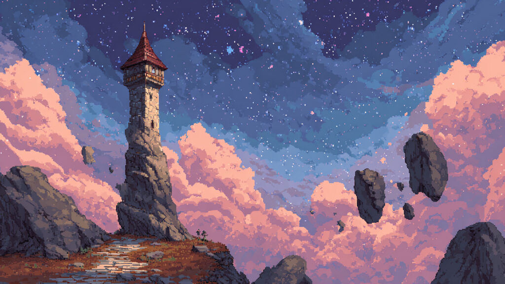 ドット絵風｜魔法の塔の背景素材