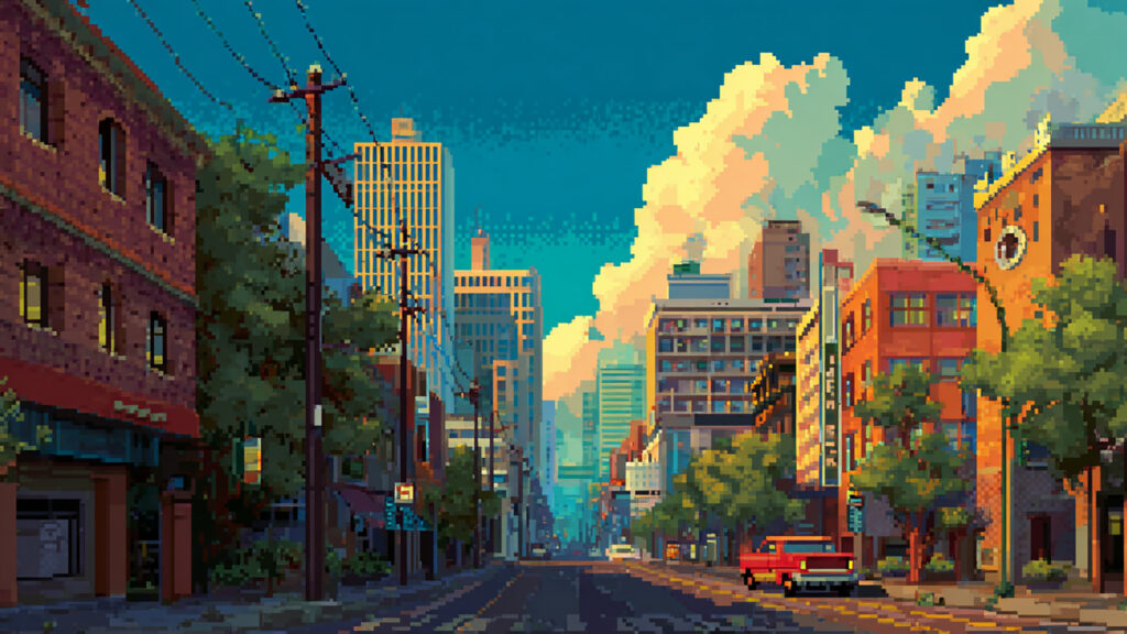 現代の街並みの背景イラストのフリー素材