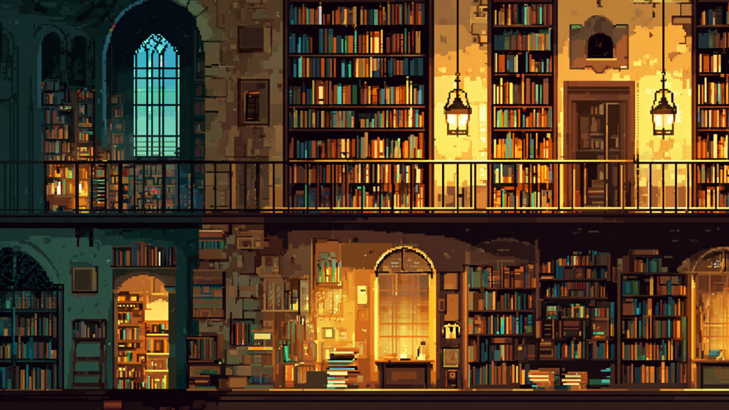 ドット絵風｜古書庫の背景素材