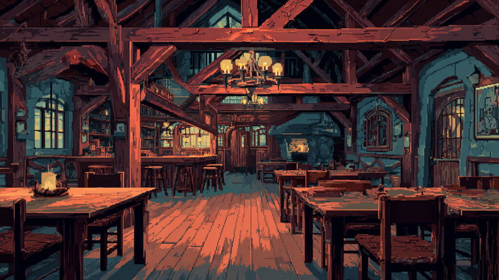 ドット絵風｜古い宿屋の背景素材