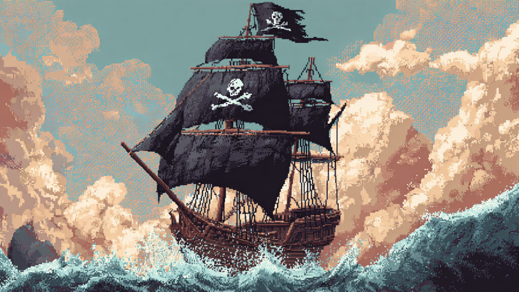 ドット絵風｜海賊船の背景素材